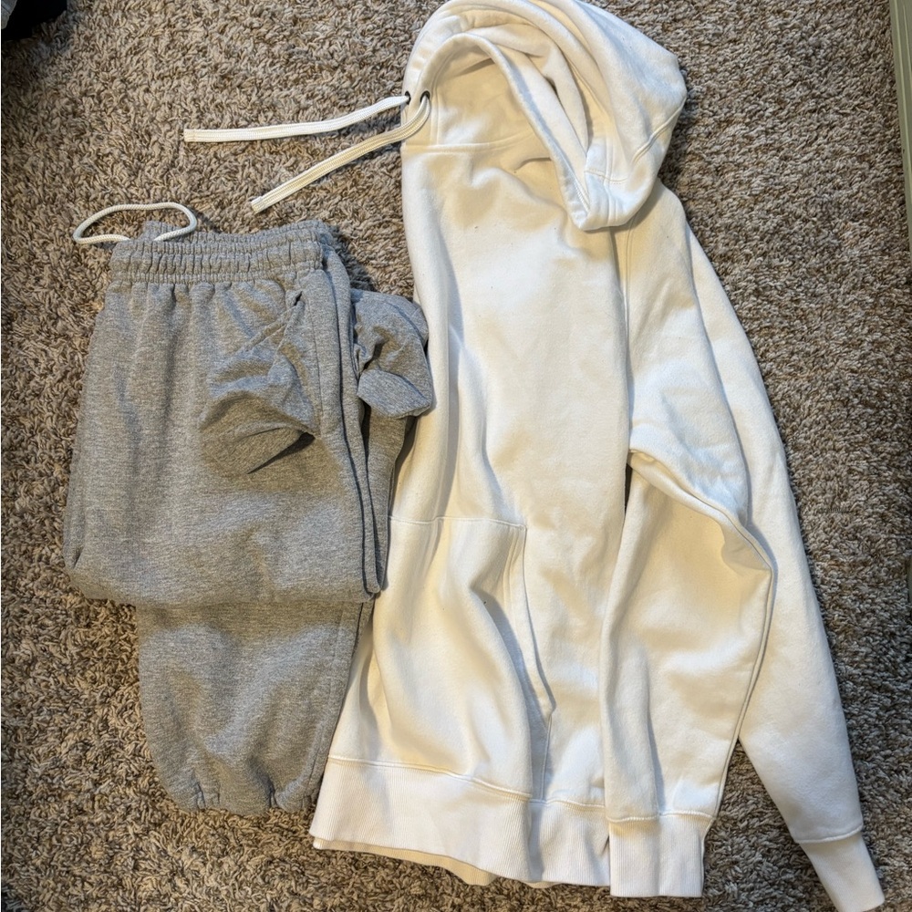 White Hoodie and Gray Sweatpants Set